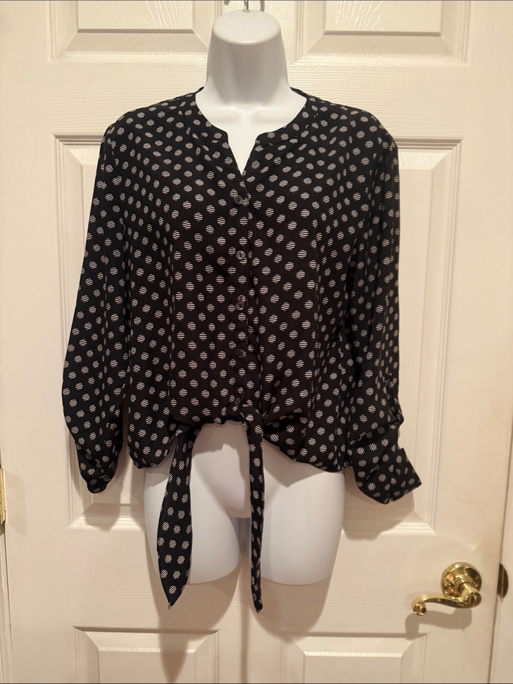 Chico's Black & White Polka Dot Tie-Front Blouse